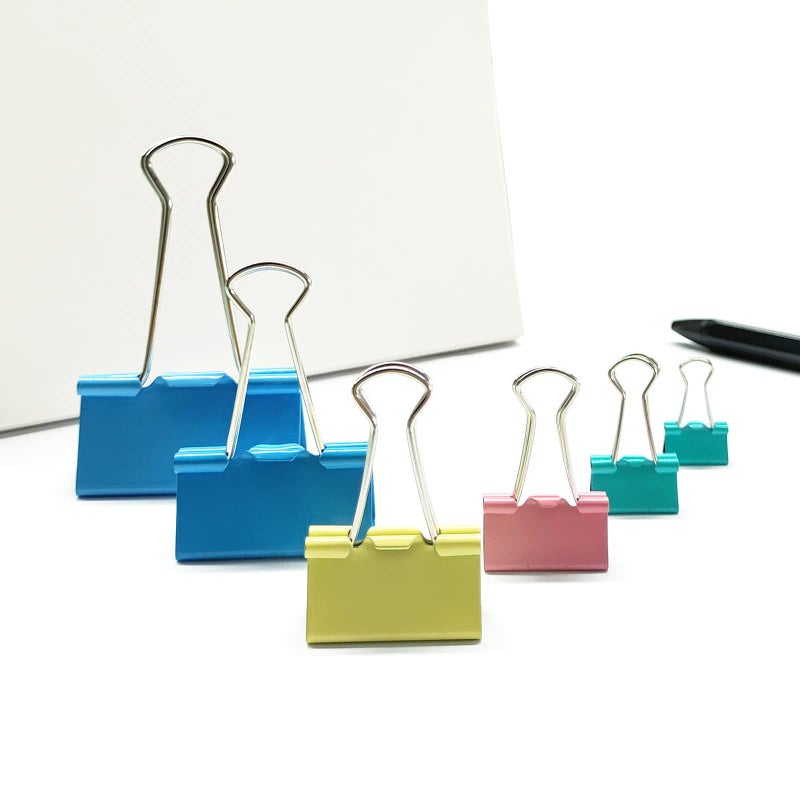 Ykimok 100 Pcs Colored Binder Clips  Metal Paper Clamps 6 Assorted Sizes  Extra Large  Large  Medium  Small  X Small and Micro for Office Supplies  4 Vibrant Colors - Image 1